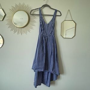 Blue gingham high-low dress